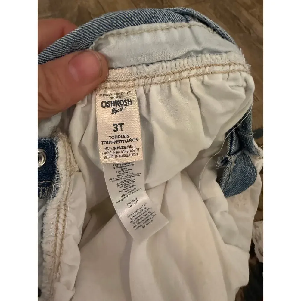 Oshkosh B'gosh Denim Eyelet Jumper Dress Adjustable Straps Blue White Size 3T
